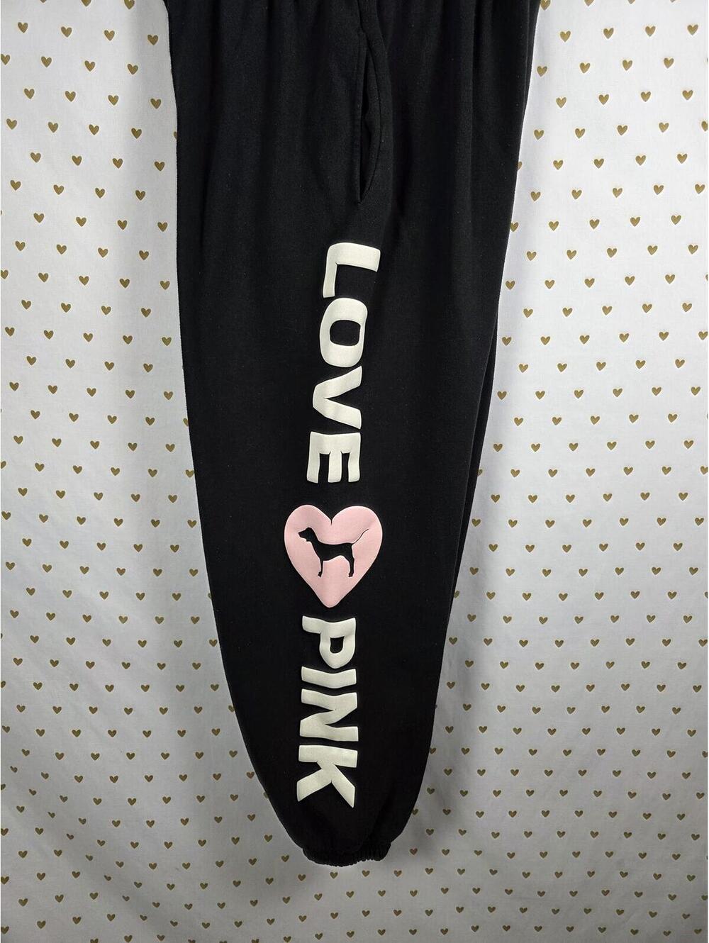 Victorias Secret PINK CAMPUS ORIGINALS Glitter Logo Joggers Sweatpants Sweats L